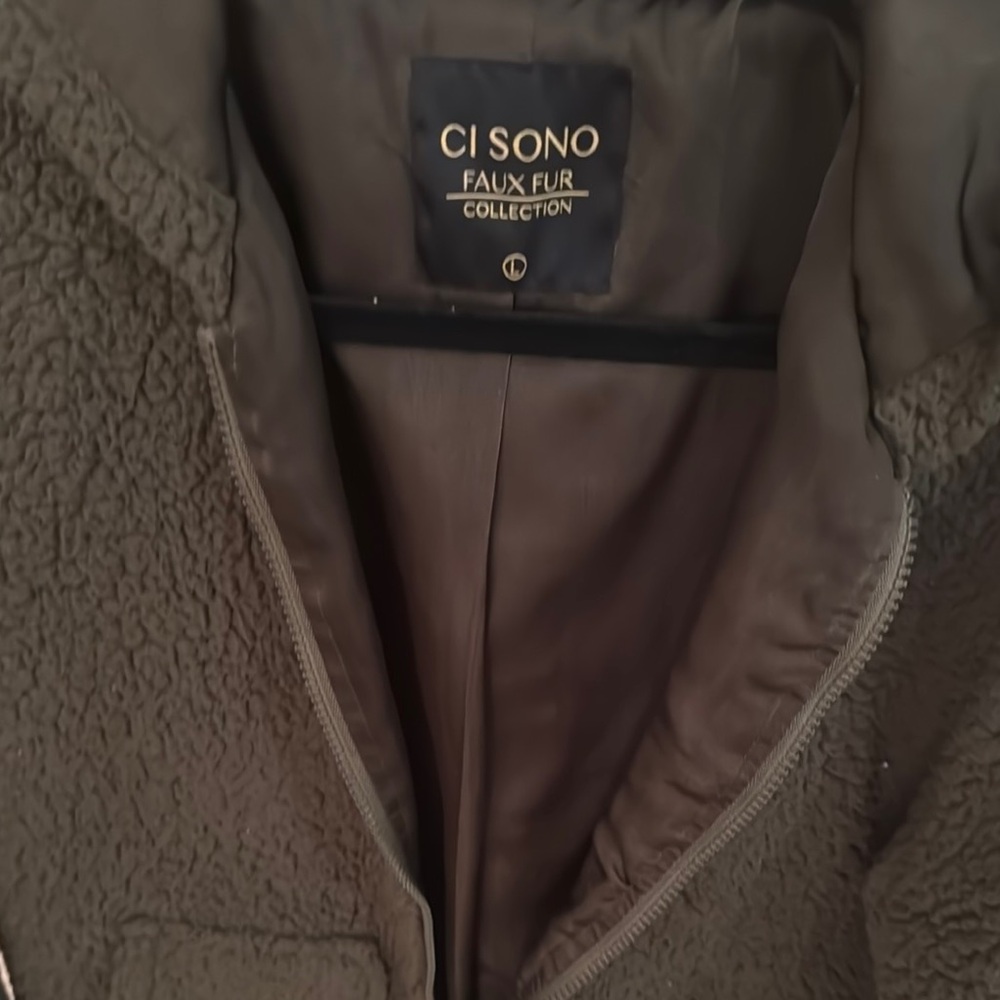 Ci Sono Green Teddy Jacket Cozy Fleece Hooded - Picture 2 of 4